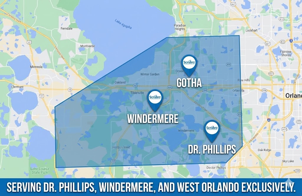 Service area map covering West Orlando communities